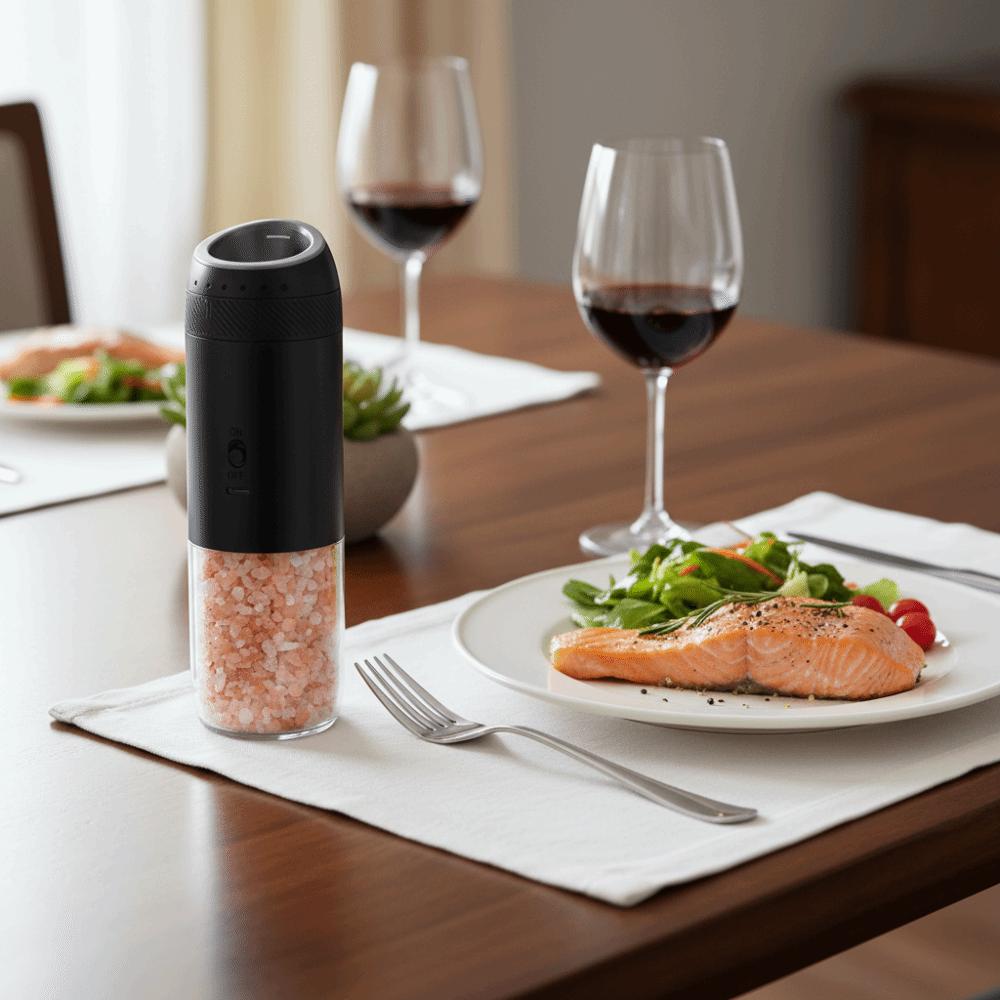 2PCS Adjustable Burr Electric Salt and Pepper Grinder Gravity Sensing Kitchen Spice Grinder Steak