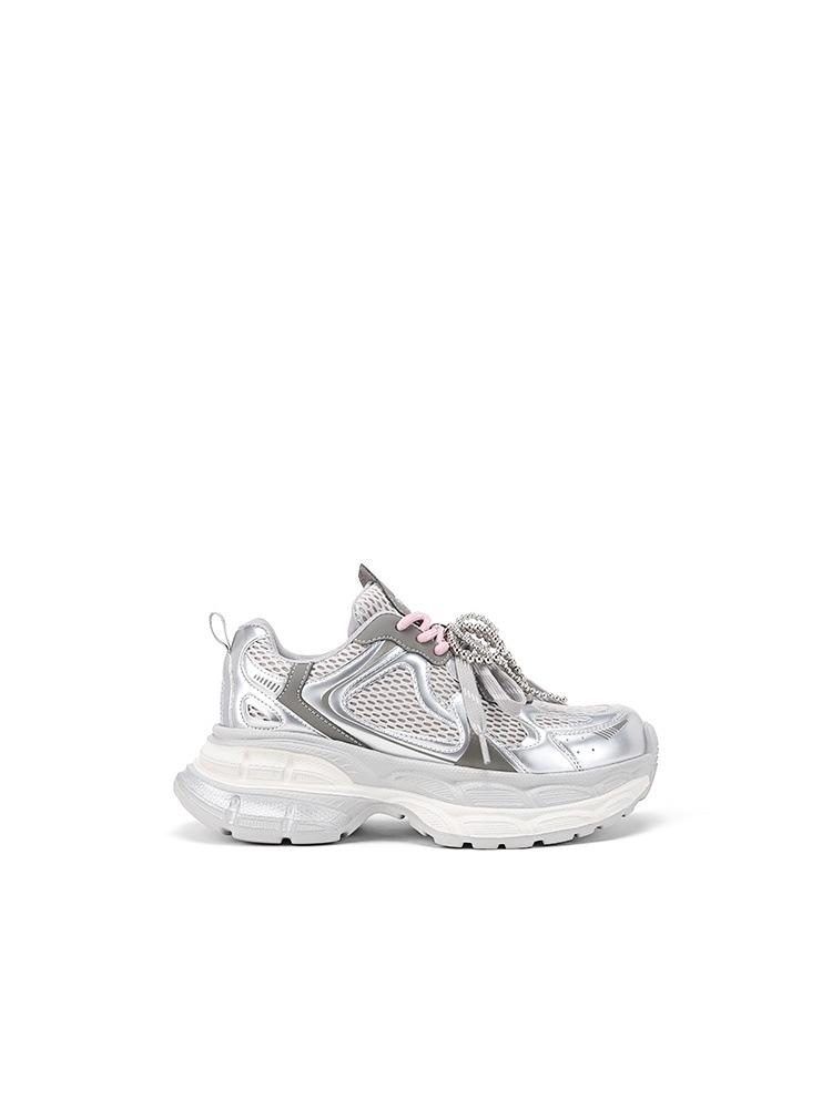 

[sheii Su Yinyin] Length 75mm~ Double-layer thick-soled heightening Gray casual sports shoes female dad shoes 40 серебряный