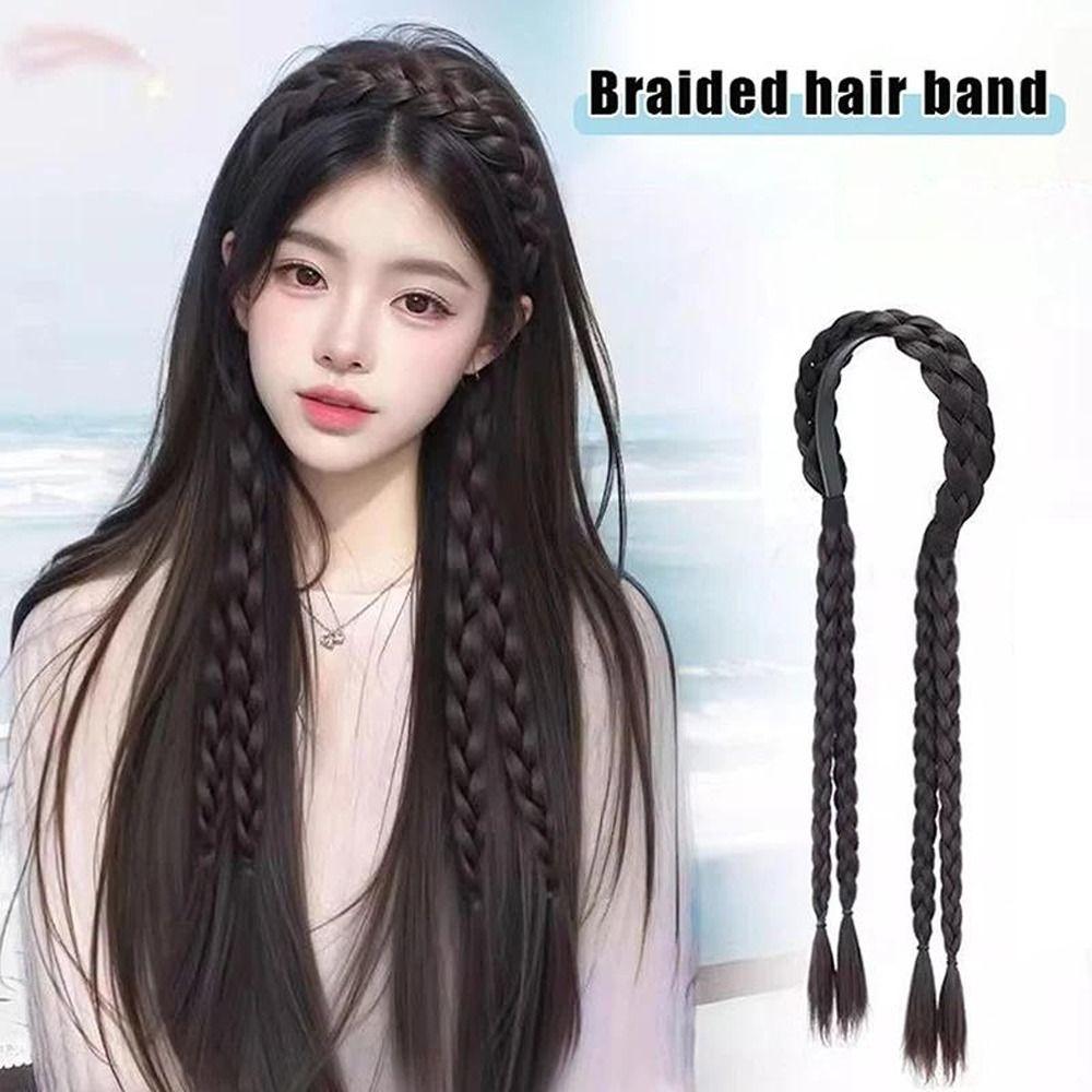 1Pcs Durable Ponytail Wig Headband Synthetic 45cm Hair Wig Piece Long Braid Women Headdress Party Styling Accessories