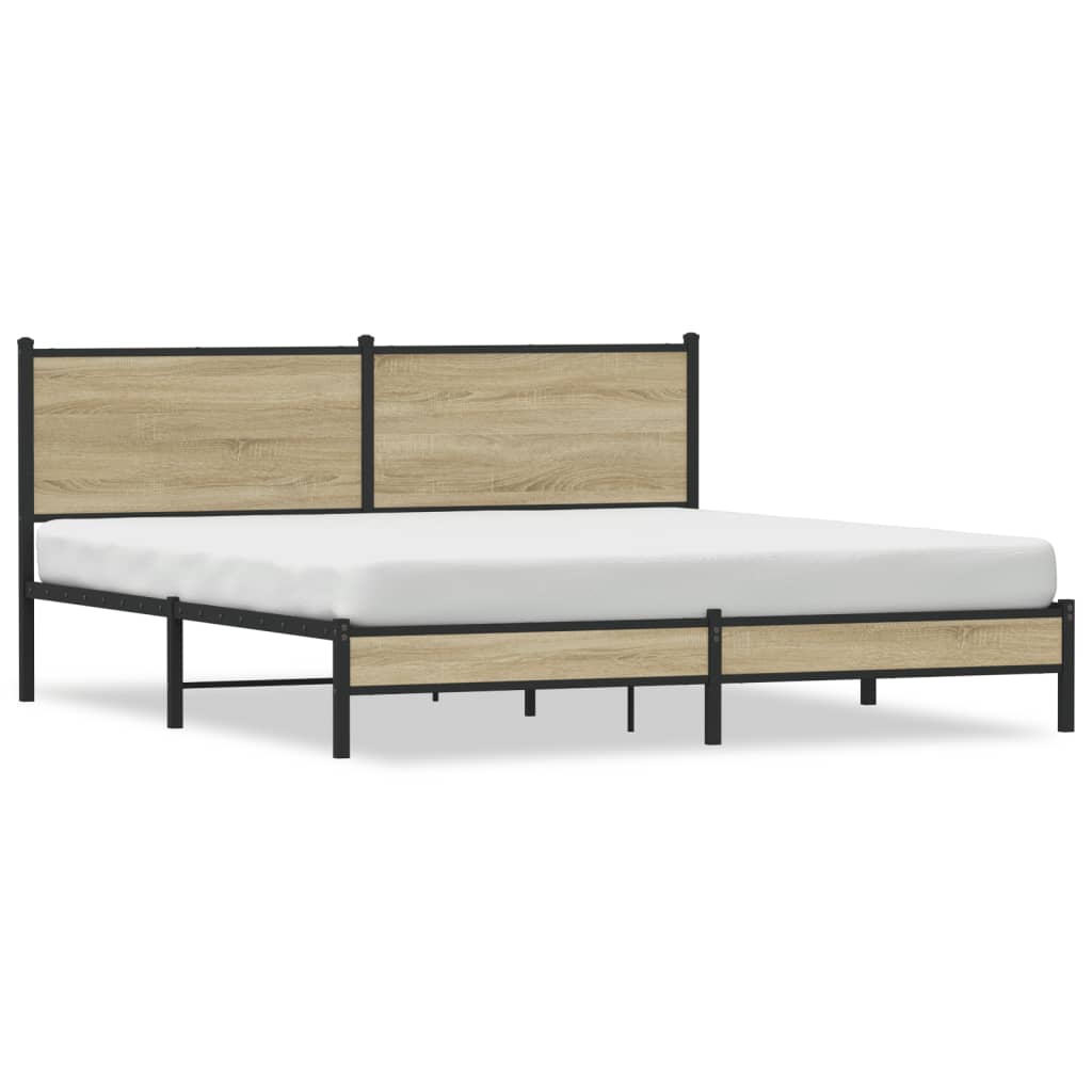 Metal Bed Frame Without Mattress Sonoma Oak Finish 160 X 200 Cm