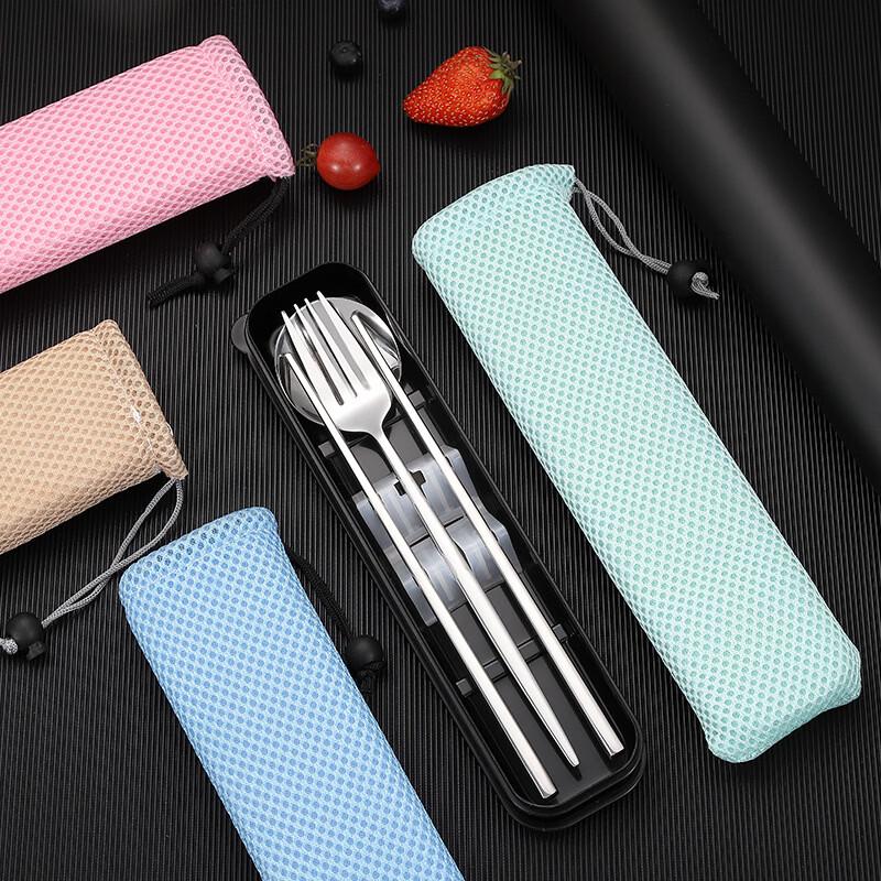 Blaues 304 Edelstahl Tragbares 3-teiliges Besteckset