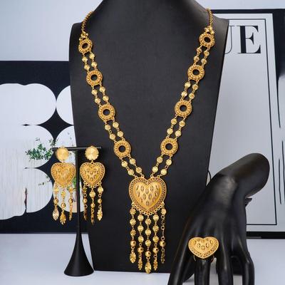 24K Vergoldetes Nahöstliches Blume Herz Schmuckset: Halskette, Ohrringe & Ring für Hochzeiten