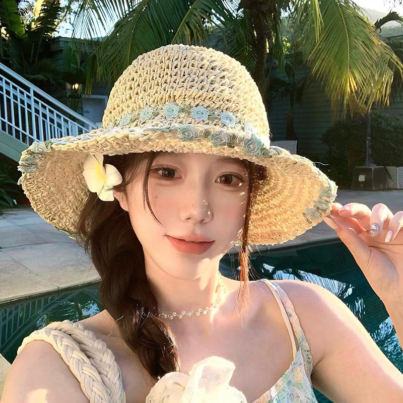 Rustic Flower Straw Hat | Women s Summer Beach Sun Hat | Wide Brim 54 58cm