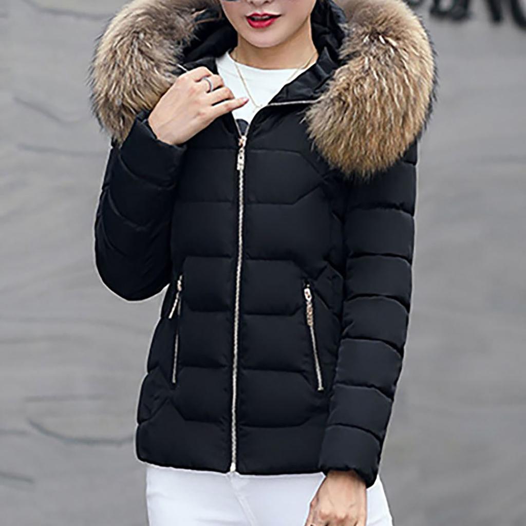 Women Fashion Long Sleeve Solid Color Hooded Long Down Cotton Jacket Coat