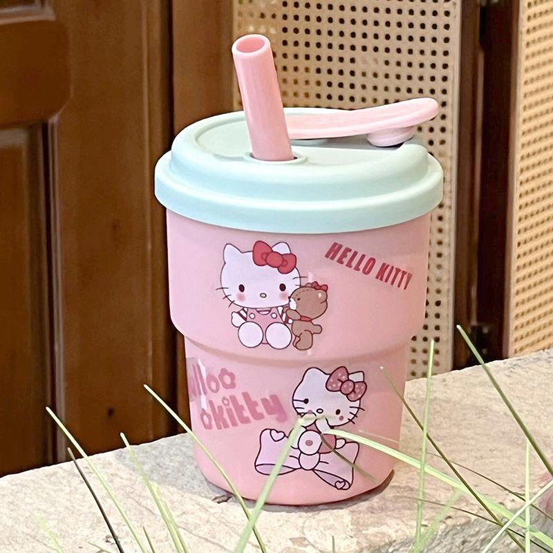 Water bottle water cup female office worker ins cute sticker girl straw cup portable large capacity coffee milk cup