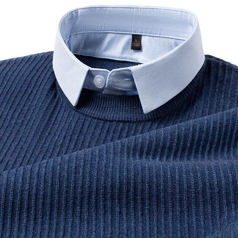 

FAPAI Men s Color Block Faux Two-Piece Knit Shirt XL 52