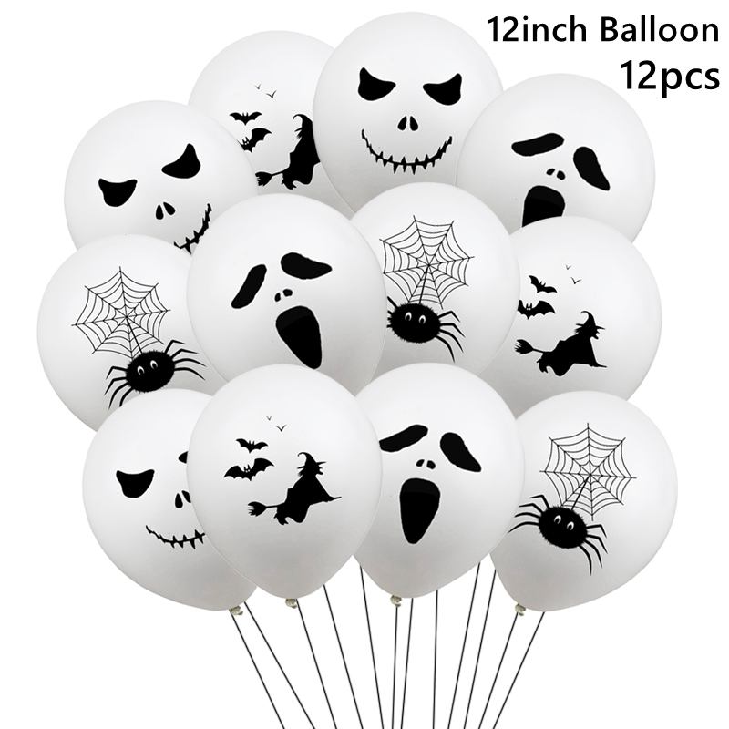12pcs Halloween Ghost Balloons Spider Witch Bat Pumpkin Skeleton Horror Happy Halloween Party Decoration Carnival Party Supply