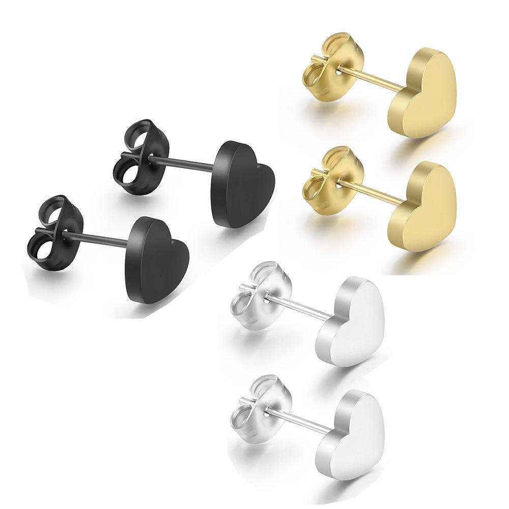304 Stainless Steel Heart Stud Earrings with Laser Logo – Korean Style for Women