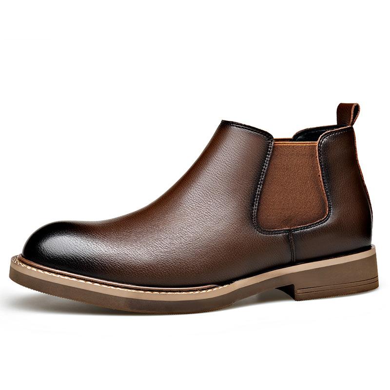 FashionAutumn Winter Designer Chelsea Boots for Men Fashion Solid Color Cow Leather Dress Shoes Men British Platform Ankle Boots Male