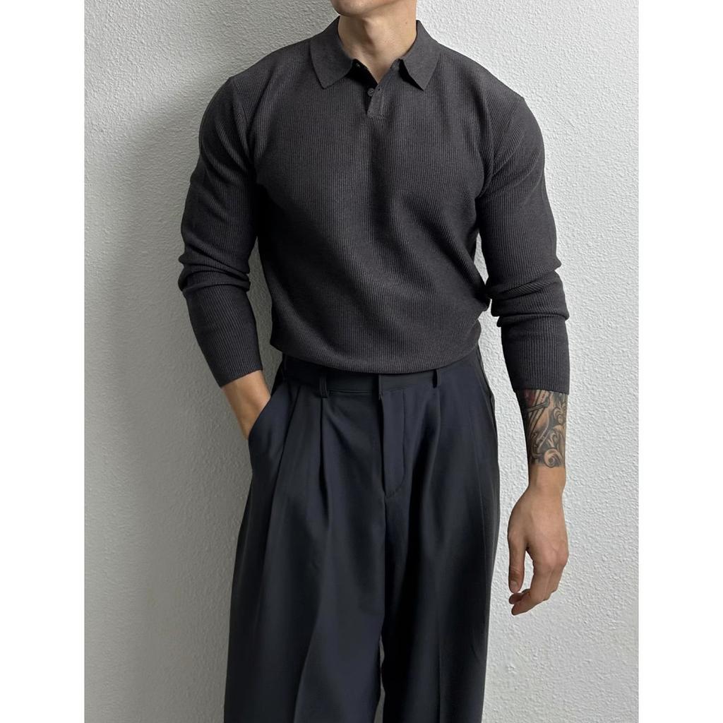Shirt, Long Sleeved Sweater with Collar, Sweater, Men's, British Business Style, Slim Design, Winter Interior, Professional Men's Clothing