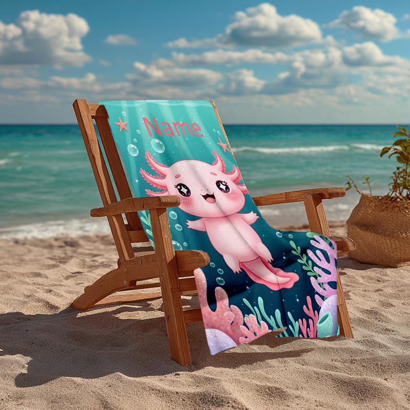 Custom Name Ultra-Soft Beach Towel with Axolotl Theme,Ideal for Pool - Camping, Diving - Perfect Travel Essential, Vibrant Beach Towel.
