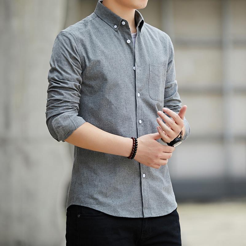 "2021 Oxford Long Sleeve Men's Korean Slim Shirt: Stylish Casual Wear for All Ages"