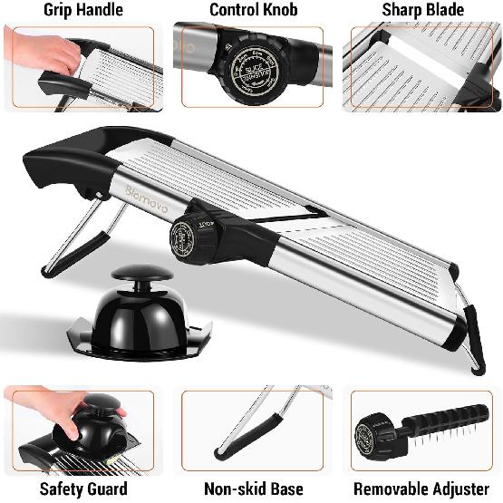 Mandoline Slicer for Kitchen, Mandolin Vegetable Slicer Julienne with Knob Control, Adjustable Thickness (Safety Gloves Included)