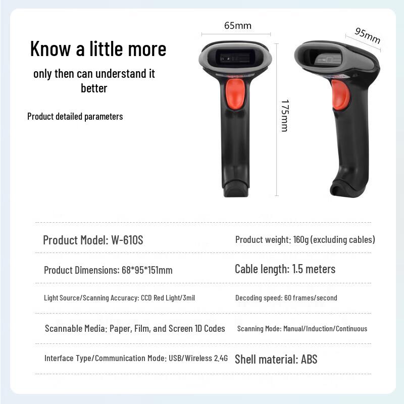 GEPAD W-610S Wireless 1D Barcode Scanner