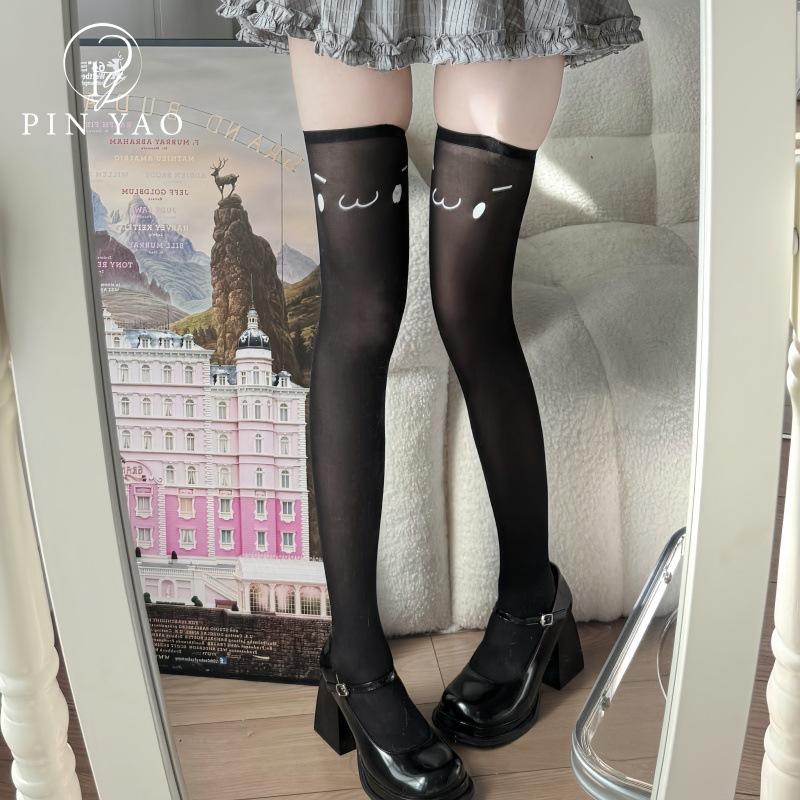 Cute Printed Socks Long Tube Knee Socks Jk Thigh Socks Japanese Two-Dimensional Black Stockings High Tube Socks