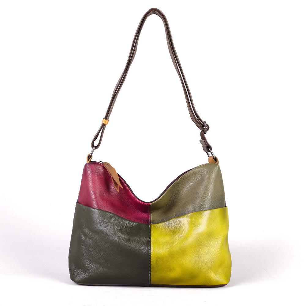 Premium Contrasting Color Splicing Tray Obo Bag Women'S Retro Large-Capacity Personalized Casual Shoulder Messenger Bag