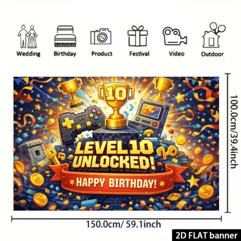 2D Pixel Game Themed 10th Birthday Party Photography Background