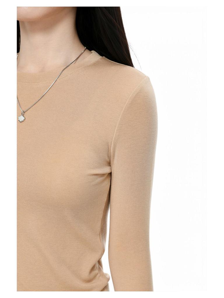 Women's Gray Slim-Fit Long-Sleeve T-Shirt: Korean Style, Autumn/Winter Base Layer