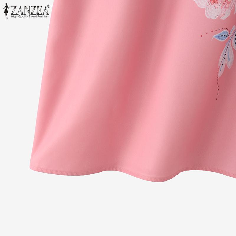 ZANZEA Women Casual Round Neck Short Sleeve Summer Floral Dress