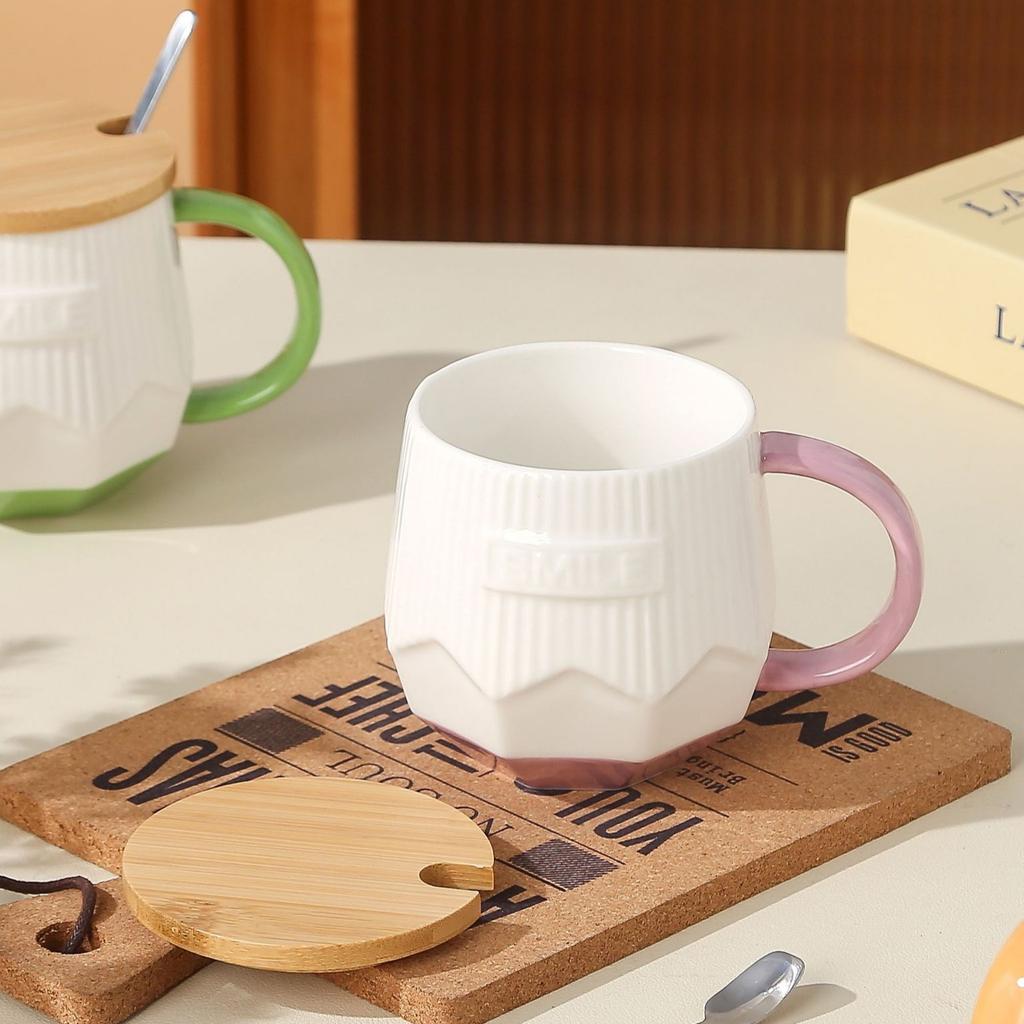 Creative and Simple English Ceramic Cups with LIDS Couple Mugs  High Appearance Level Coffee Cups  Fresh and Clean Water Cups  Milk Cups
