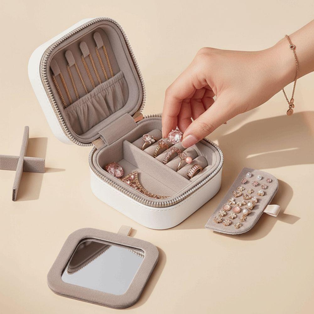 Solid Color Mirror Jewelry Box Detachable Necklace Storage Box Jewelry Storage Case Vacation