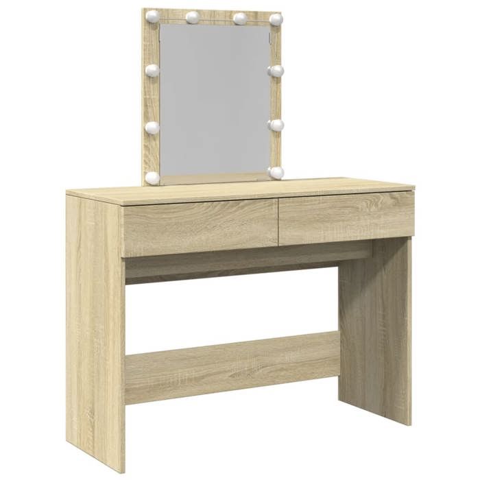 VidaXL Dressing Table with LED Sonoma Oak 100x40x130 Cm, Makeup Table, Bedroom Dressing Table, Dressing Table with 848194