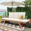 Outdoor Acacia Wood Adjustable Daybed, 3 Seater Day Bed Couch Sofa Chaise Lounge with Cushions for Patio Backyard, Garden, Beig