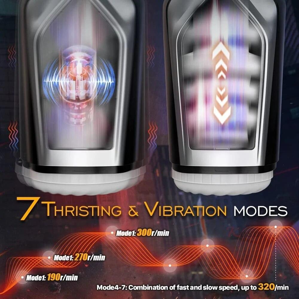 Nový automatický mužský teleskopický masturbátor 7 teleskopický vibrační tahač penisu 3D rotační elektrický vaginální kapesní vulva cup sexuální hračka pro muže