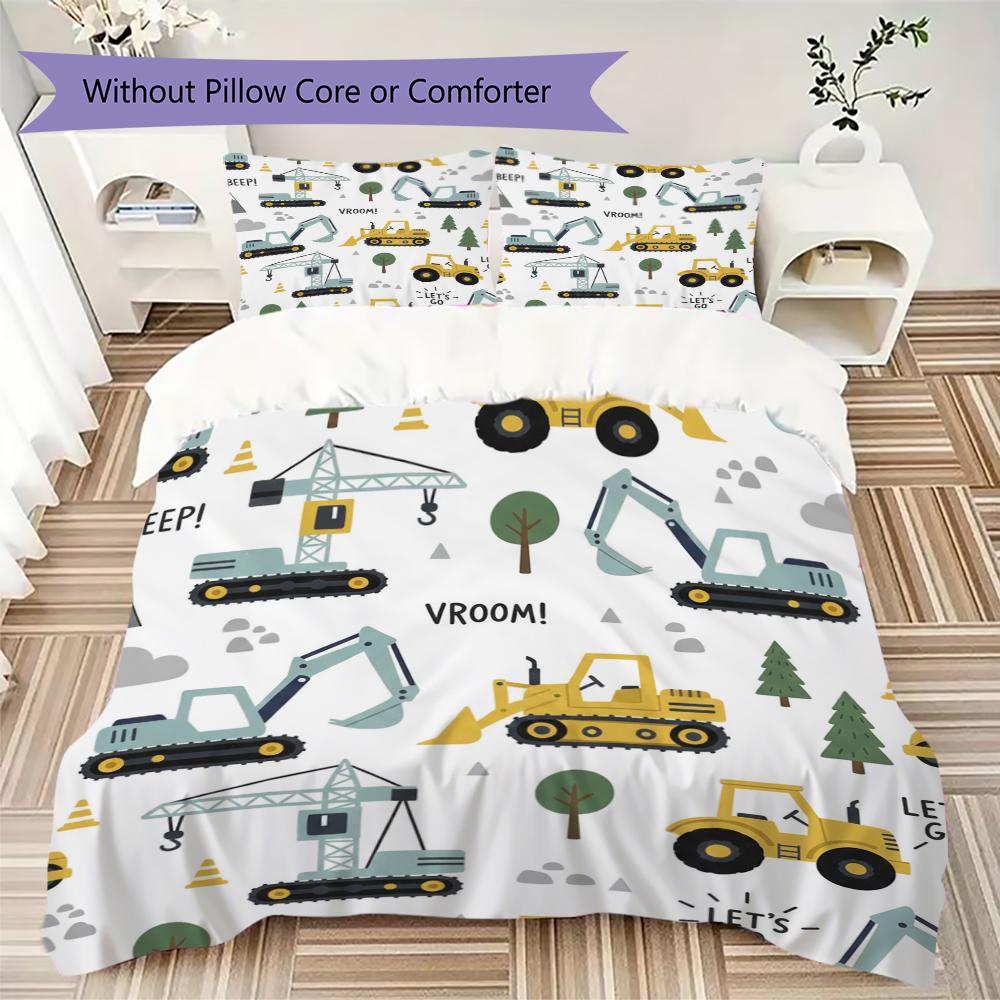 Cute Vehicle Pattern Bedding Uilt Set Uilt Cover Pillowcase Home Decoration Birthday Gift (1 * Duvet Cover + 2 * Pillowcase Without Core)45