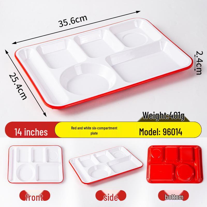 Melamine Divided Meal Tray: Food-Grade 4/6 Grid for Fast Food & Buffets