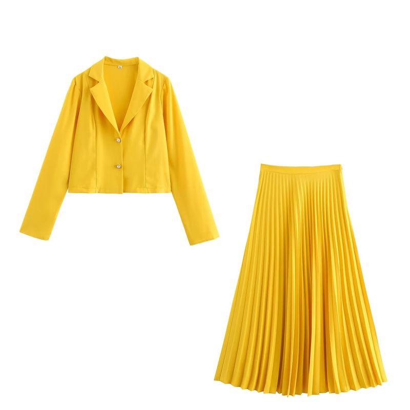 Kaslead New Arrival Women's Fashion Style Fashion Short Suit Outwear Pleated Skirt Suit