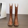 Fashion Women Shoes Brown Retro Western Cowboy Boots 2025 New Women's Boot Embroidered Knight Boots for Women Thick Heel Fashion Boots