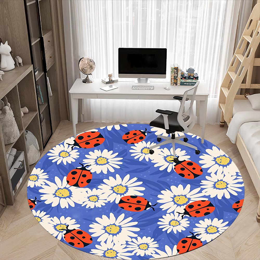 1PC Ladybug Daisy Office Round Area Rug,  Mat Suitable ForOffice, Under Office Chairs Bedroom Living Room Home Decor, Room Deco