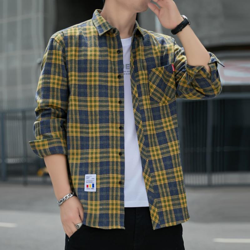 

2024 Мужская повседневная рубашка с длинным рукавом в клетку 4XL