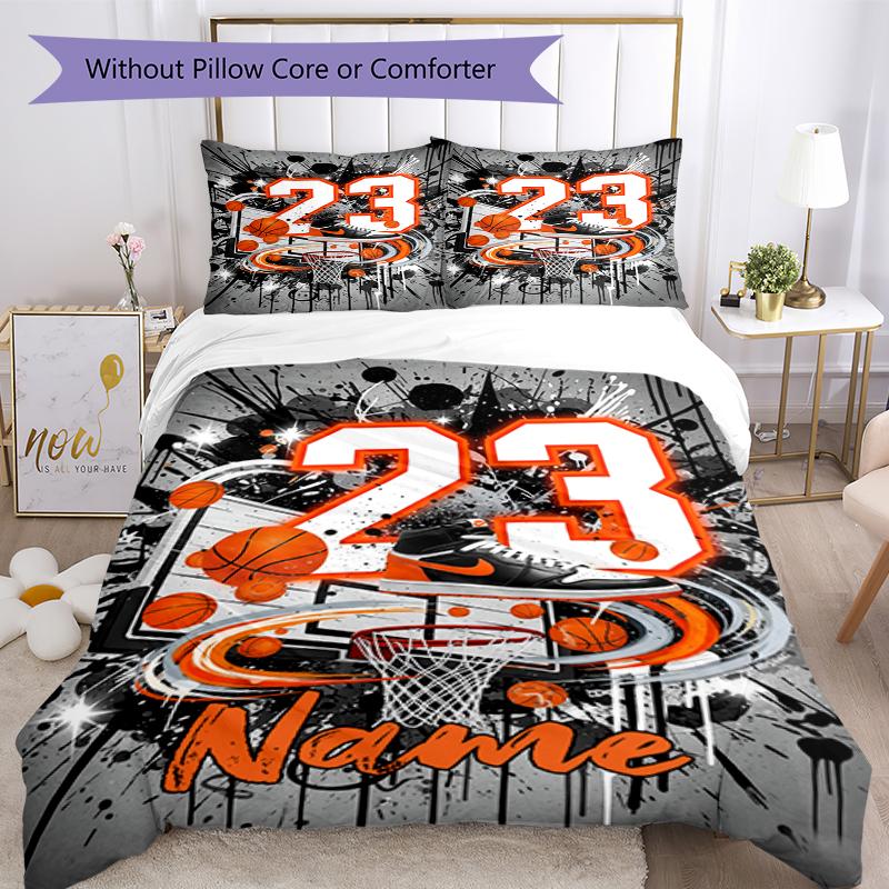 3pcs Custom Name Basketball Bedding Set Duvet Cover Closure Includes 1 Duvet Cover & 2 Pillowcases, Soft and Comfortable for All Seasons.