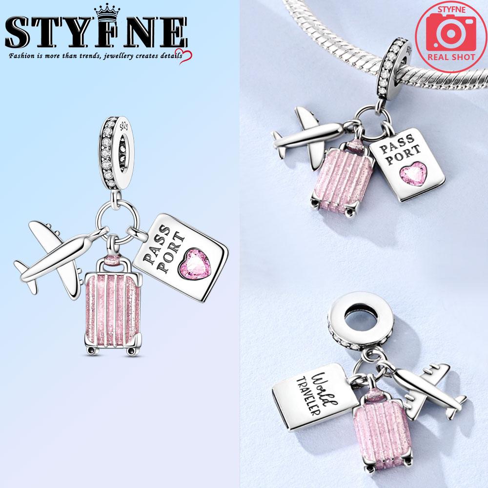 Copper Pink Suitcase Plane Camera Charms Beads Fit Original Bracelets For Women Jewelry Party Diy Fine Gifts Accessories