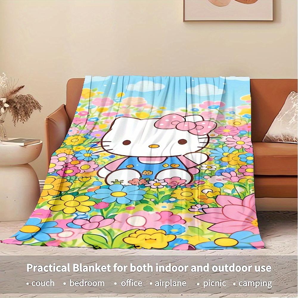 1pc Hello Kitty Garden Print Blanket - Home Decor, Seasonal Universal, Comfortable, Machine Washable, Suitable for All Ages, Great Gift for