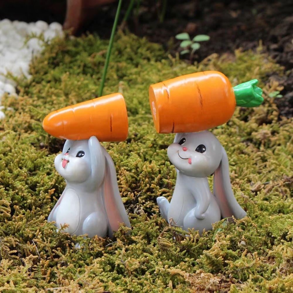 2Pcs/Set Colorful Cute  Easter Bunny Figurine Carrot-Carrying Bunny Statue  Tabletop Decor