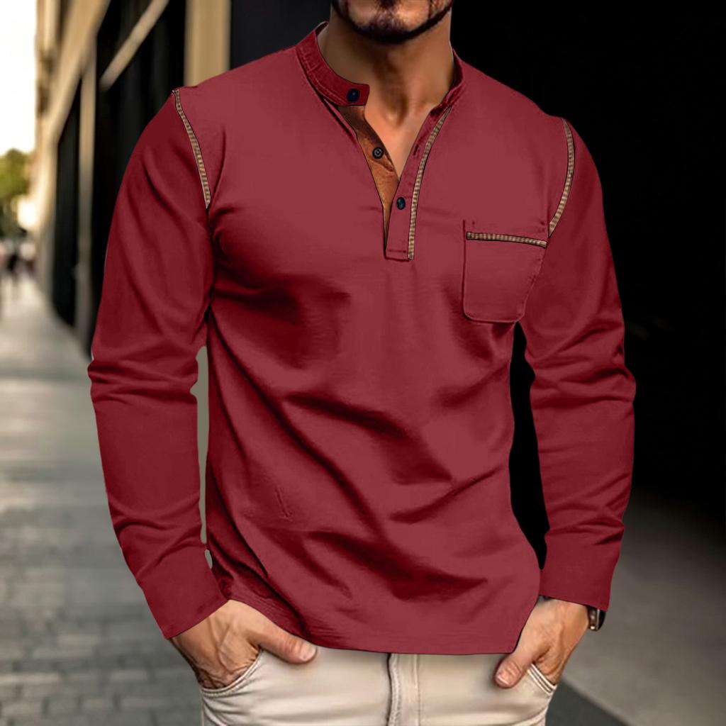 Men's Retro Color Long Sleeve Shirt Loose Fit Casual Tee