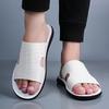 Men Black Leather Slippers Flats Summer Brown Sandals Outdoor White Wide Head Beach Shoes for Father Over Sized 46 47 48