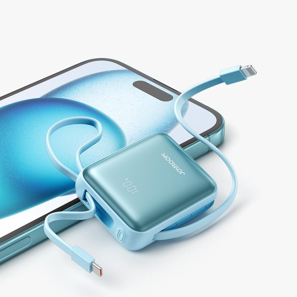 Powerbank 10000mAh 22,5W mit eingebauten Kabeln - blau