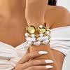 Liquid Metal Geometric Bracelets Set For Women Irregular Imitation Pearls Heart Beaded Bracelets Party Jewelry Gifts