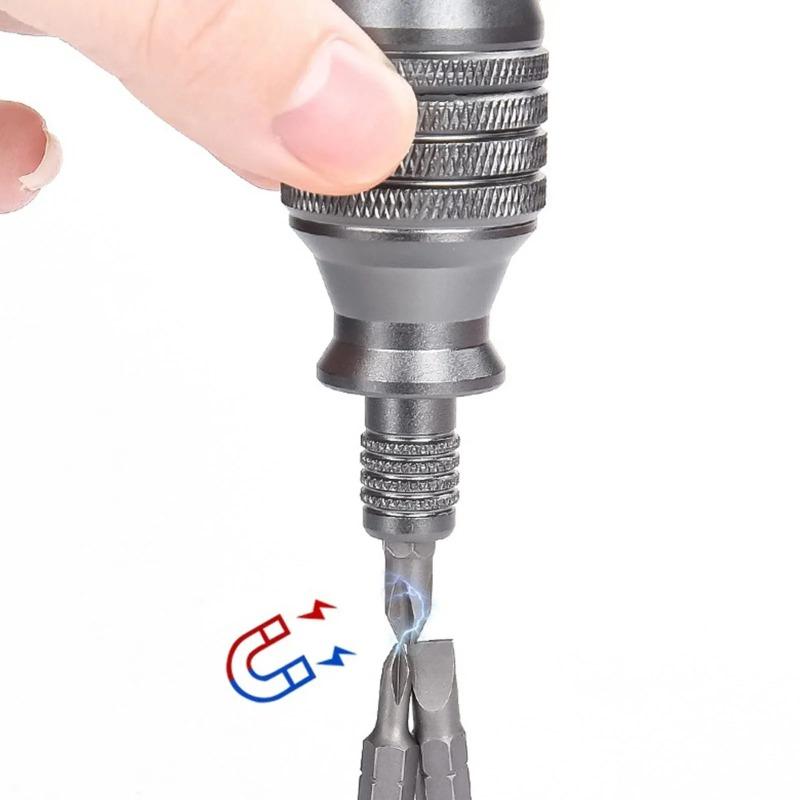7-in-1 Industrial Mini Screwdriver Set - Aluminum Alloy Handle with High Hardness Phillips &Slotted Bits, Compact Multi-Function