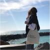 South Korea Ins Style British Museum Letter Print Thin Cotton Grey Cloth Bag Simple All-matching Shoulder