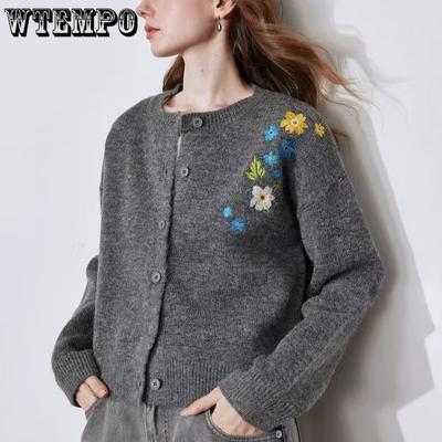 Sweater Cardigan Women's Spring and Autumn Flower-embroidered Knitted Cardigan Casual Loose Sweater Coat Top