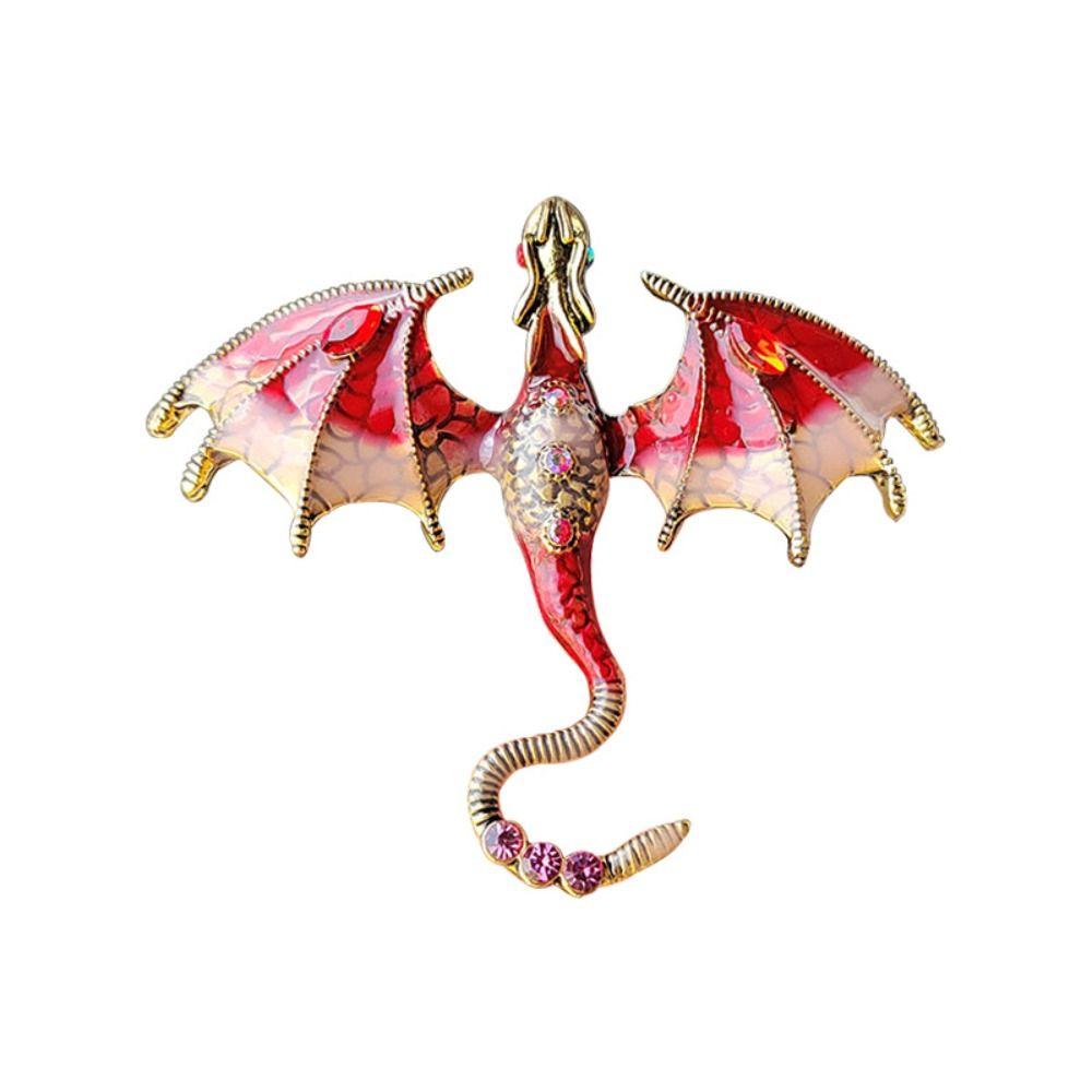 Vintage Enamel Dragon Brooches Jewelry Flying Dragon Brooch Office Rhinestone Brooch Pins