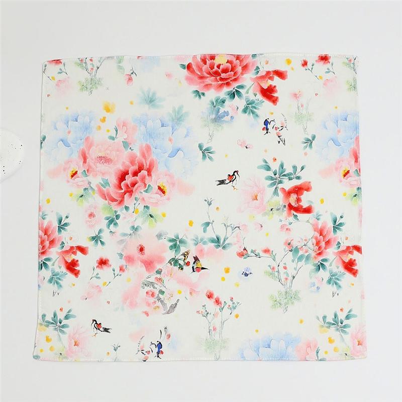 1Pc 34x34cm Women's Cotton Scarf Thin Absorbent Wipe Sweat Towel Antique Chinese Style Handkerchief