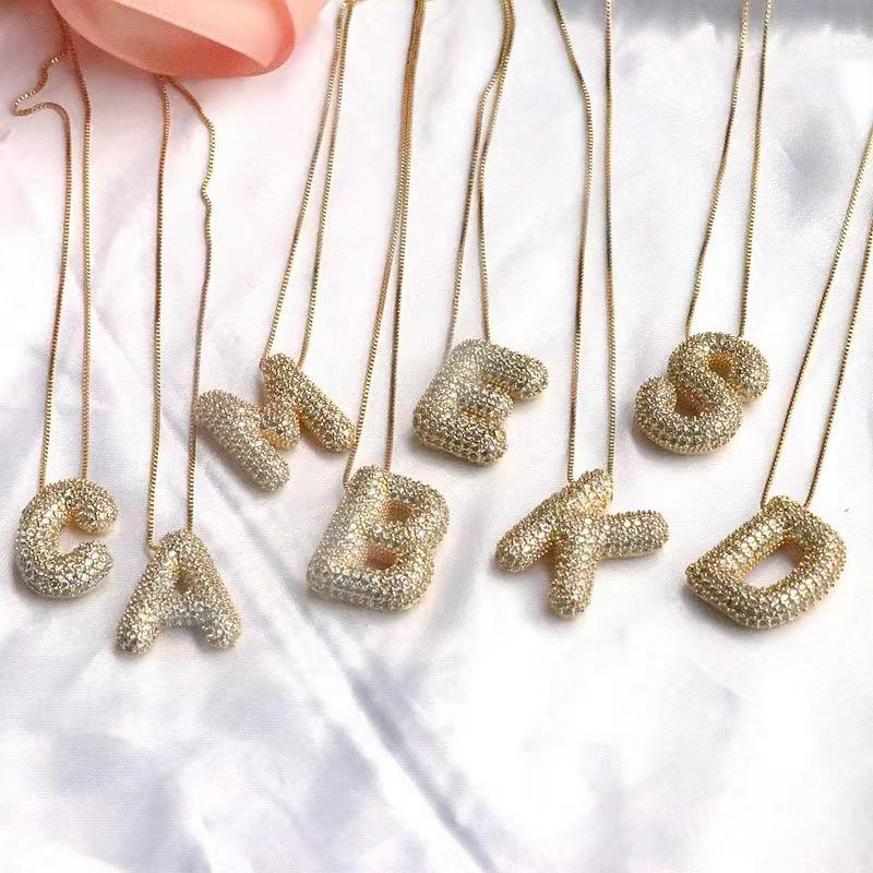 Zircon Copper Hip-Hop Alphabet Pendant Necklace for Women