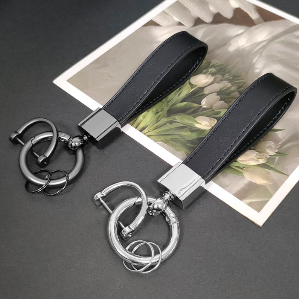Custom Name Vintage Keychain Personalize Number PU Leather Keyring Car Logo Top-end Business Company Key Ring Chain Gift