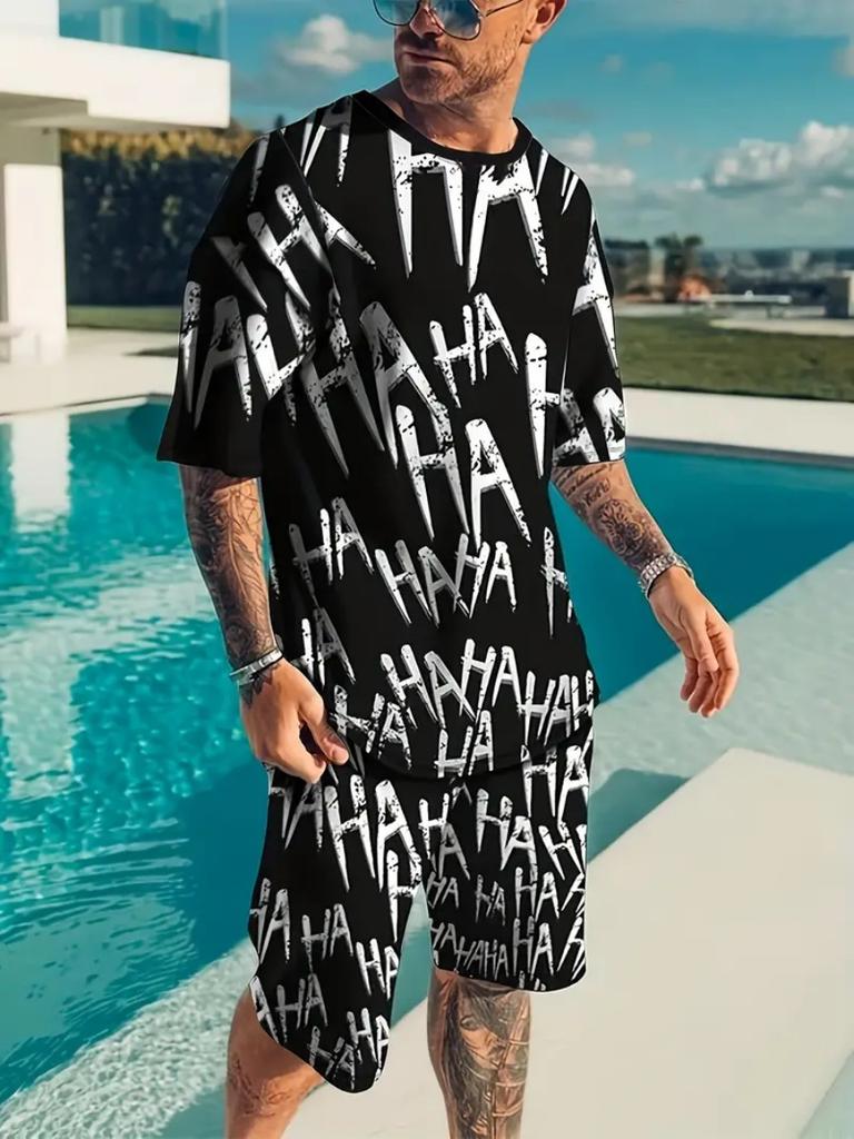 Summer 2 Piece Outfit Male 3D Color Block Print Short Sleeve T-Shirt ShortsSets Outdoor Men's Clothing Tracksuit